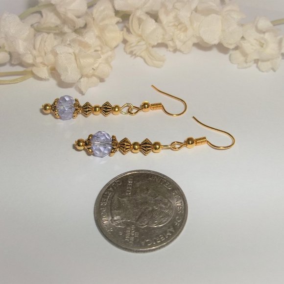 Small Gold Purple Earring Set Handmade Beaded Delicate Dainty Jewelry Gift 6918 - Picture 5 of 8
